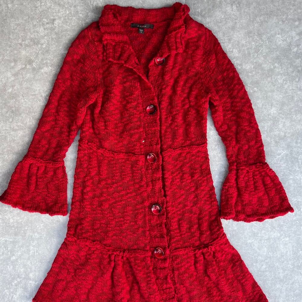2000s Vintage Fever Red Long Sweater Cardigan -L